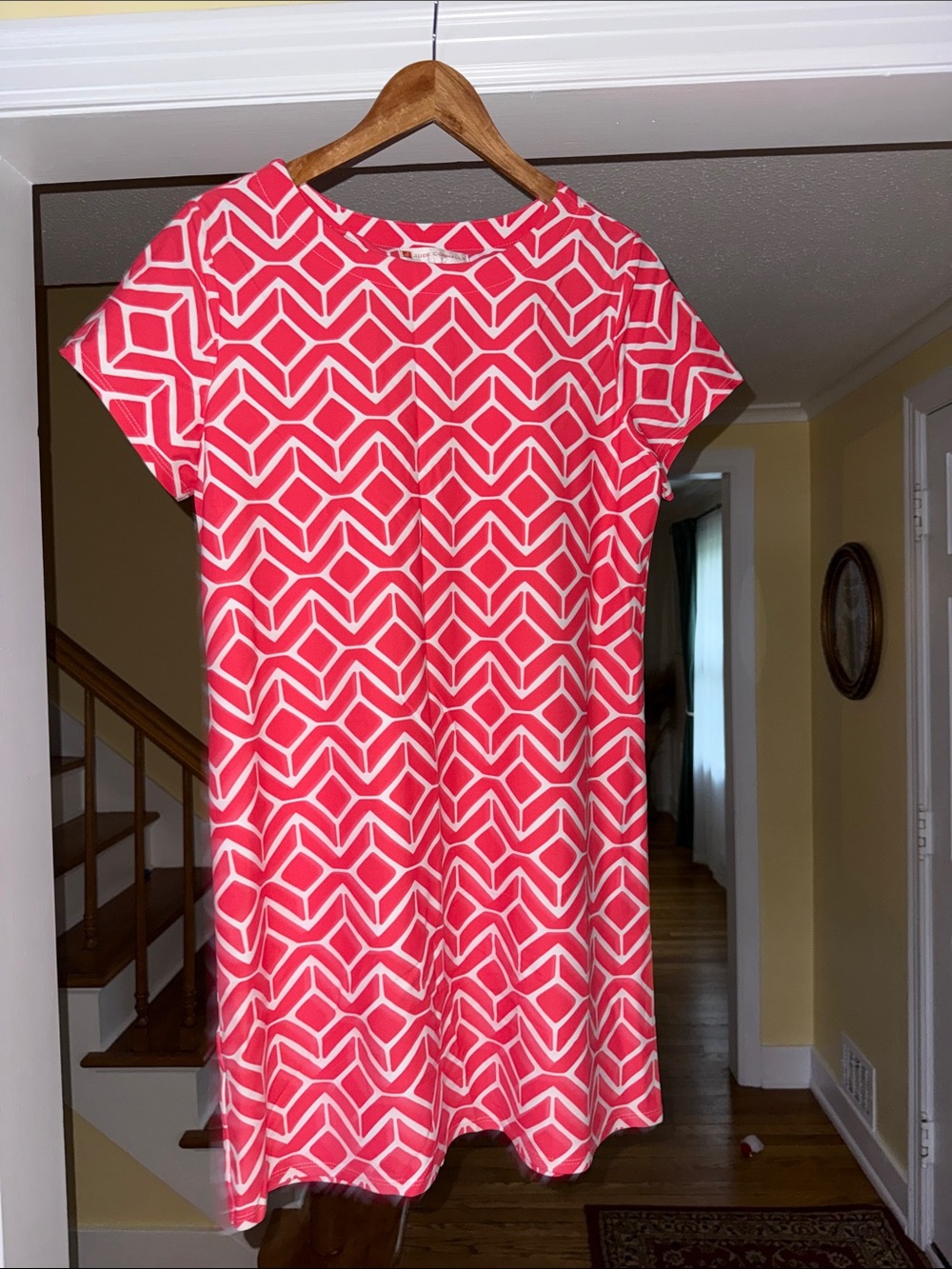 Women's Salmon Geometric Shift Dress